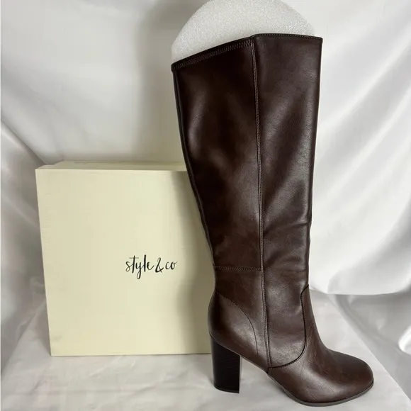 Style &amp; Co. Brown Heeled Boots‎ with Knee-High Design