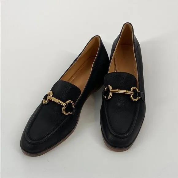 Stylish Black Leather Loafers with Gold Accents