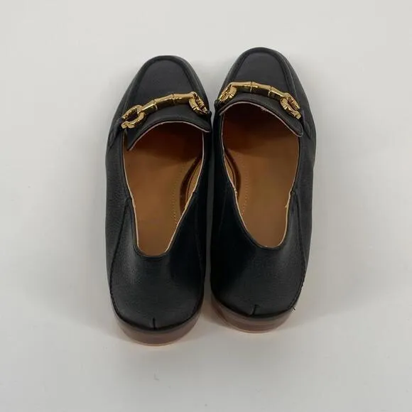 Stylish Black Leather Loafers with Gold Accents