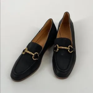 Stylish Black Leather Loafers with Gold Accents