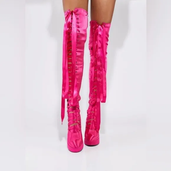 Sugar Thrillz: Heiress Request Hot Pink Thigh High Boots, Size 8, NIB Dolls Kill