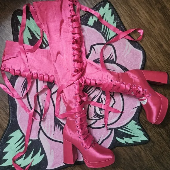 Sugar Thrillz: Heiress Request Hot Pink Thigh High Boots, Size 8, NIB Dolls Kill