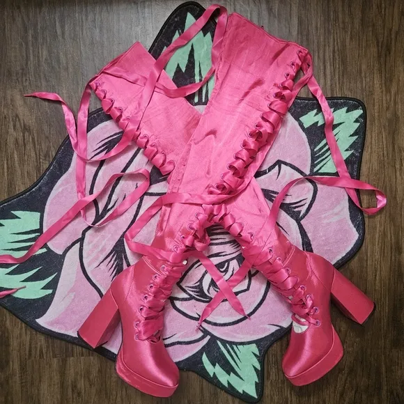 Sugar Thrillz: Heiress Request Hot Pink Thigh High Boots, Size 8, NIB Dolls Kill