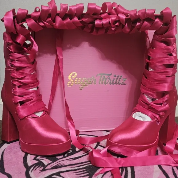 Sugar Thrillz: Heiress Request Hot Pink Thigh High Boots, Size 8, NIB Dolls Kill