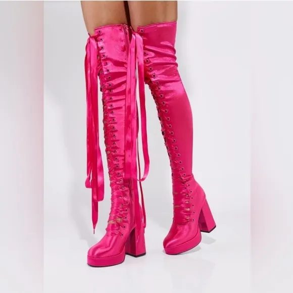 Sugar Thrillz: Heiress Request Hot Pink Thigh High Boots, Size 8, NIB Dolls Kill