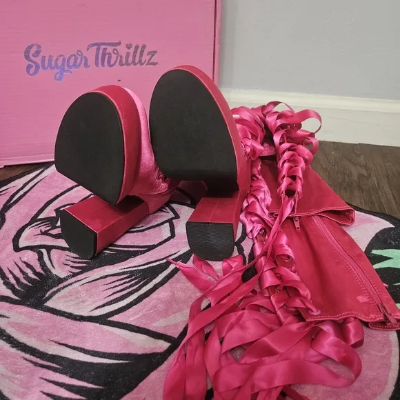 Sugar Thrillz: Heiress Request Hot Pink Thigh High Boots, Size 8, NIB Dolls Kill