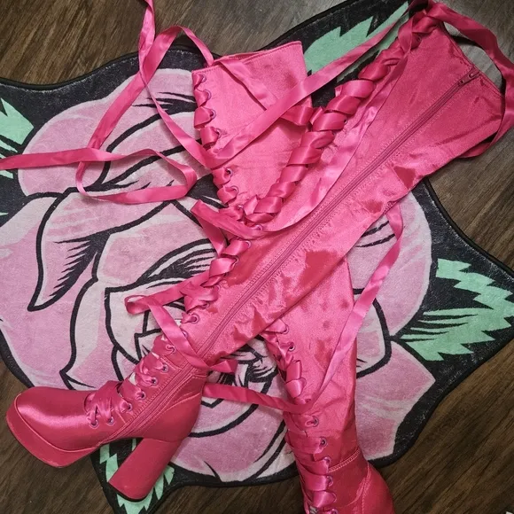 Sugar Thrillz: Heiress Request Hot Pink Thigh High Boots, Size 8, NIB Dolls Kill