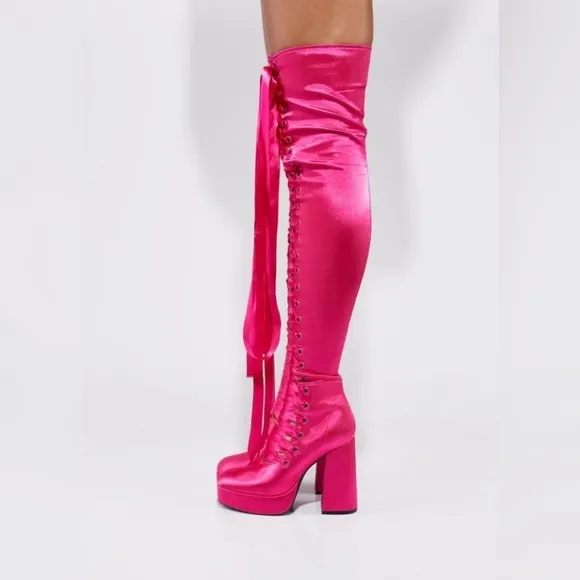 Sugar Thrillz: Heiress Request Hot Pink Thigh High Boots, Size 8, NIB Dolls Kill