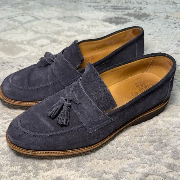 SuitSupply Navy Blue Suede Tassel Loafers