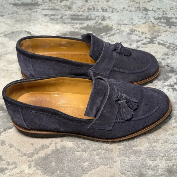 SuitSupply Navy Blue Suede Tassel Loafers
