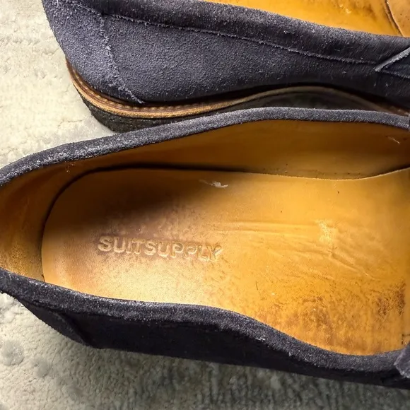 SuitSupply Navy Blue Suede Tassel Loafers