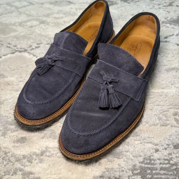 SuitSupply Navy Blue Suede Tassel Loafers