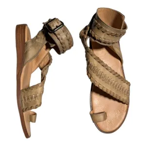 Sundance Veracruz Artisans Beige Whipstitch Leather Toe Loop Sandals Sz 39 8.5