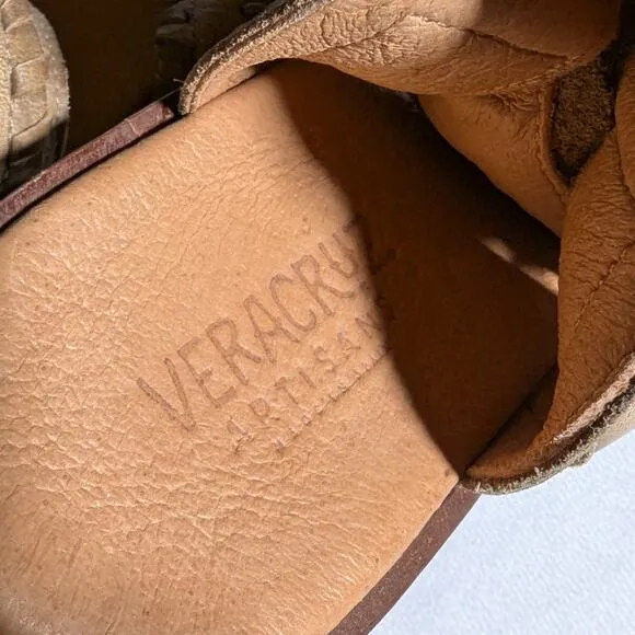 Sundance Veracruz Artisans Beige Whipstitch Leather Toe Loop Sandals Sz 39 8.5