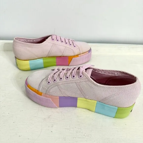 Superga Fantasia Pink Rainbow Platform Sneakers, Women’s Size EU 39 / US 6.5