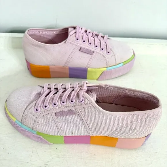 Superga Fantasia Pink Rainbow Platform Sneakers, Women’s Size EU 39 / US 6.5