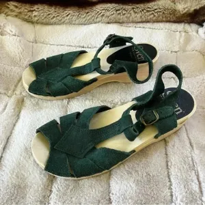 Sven Diamond Strap Clogs Forest Green Suede Open Toe Low Heel Sandals - 39