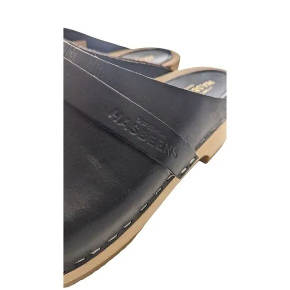 Swedish Hasbeens 37 Husband Clogs Black Mule