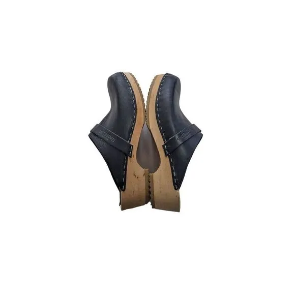 Swedish Hasbeens 37 Husband Clogs Black Mule