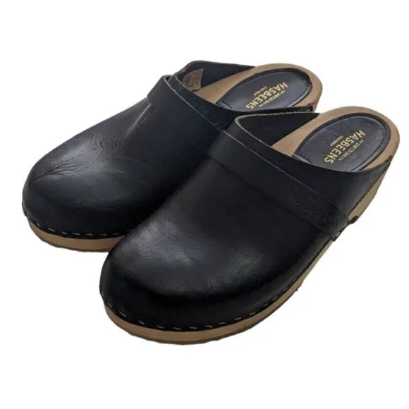Swedish Hasbeens 37 Husband Clogs Black Mule