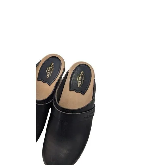 Swedish Hasbeens 37 Husband Clogs Black Mule