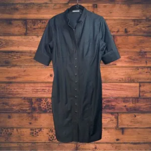 Tahari Navy Button Front Short Sleeve Dress Size 8