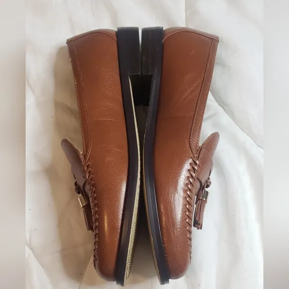Talbot's Laura Tasseled Leather Loafers with Gold Tone Horse Bit Hardware Sz 7.5