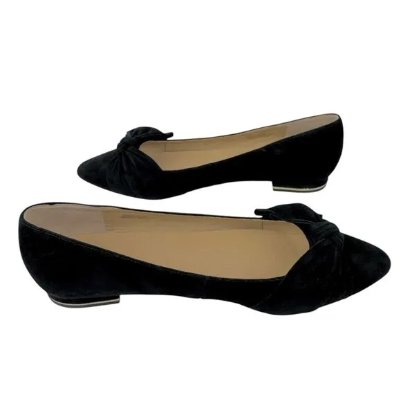 Talbots Women’s Bow Flats 9.5 Black Suede Edison Slip On Gold Heel Pointed Toe