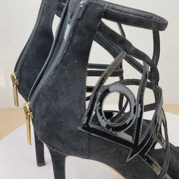 Tamara Mellon Black Suede Love Strappy Stiletto High Heel Sandals EU 37.5 US7
