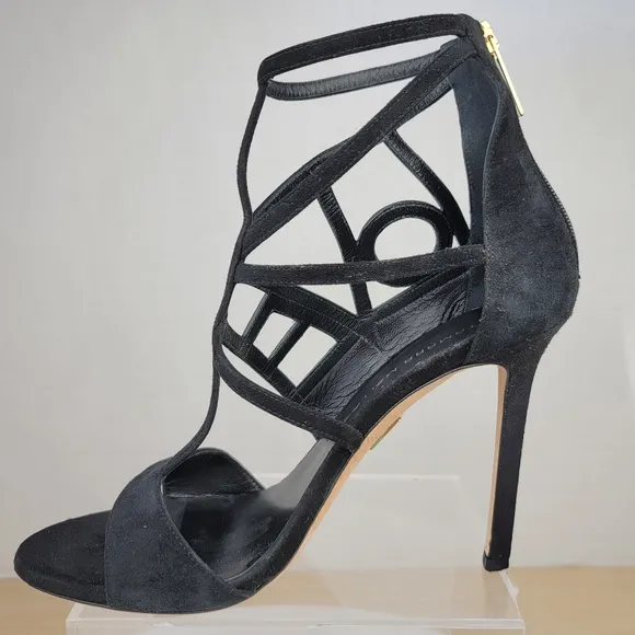 Tamara Mellon Black Suede Love Strappy Stiletto High Heel Sandals EU 37.5 US7