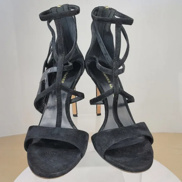 Tamara Mellon Black Suede Love Strappy Stiletto High Heel Sandals EU 37.5 US7