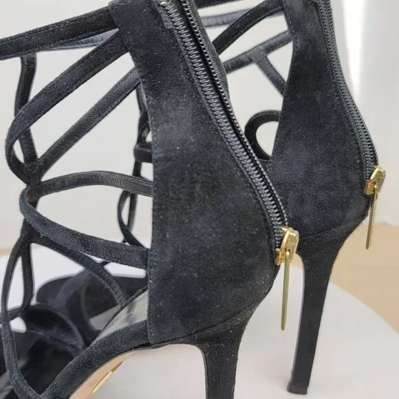 Tamara Mellon Black Suede Love Strappy Stiletto High Heel Sandals EU 37.5 US7