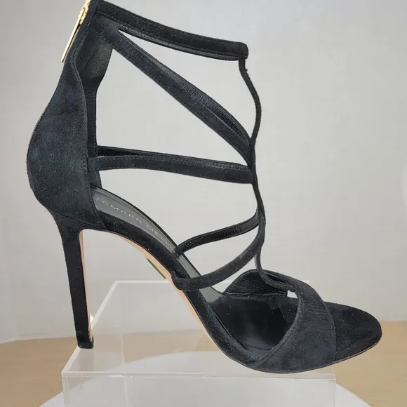 Tamara Mellon Black Suede Love Strappy Stiletto High Heel Sandals EU 37.5 US7