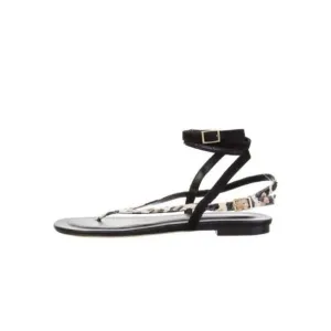 TAMARA MELLON Sandals Women's Size 39.5 9 US Black Brown Animal Print Ankle Wrap