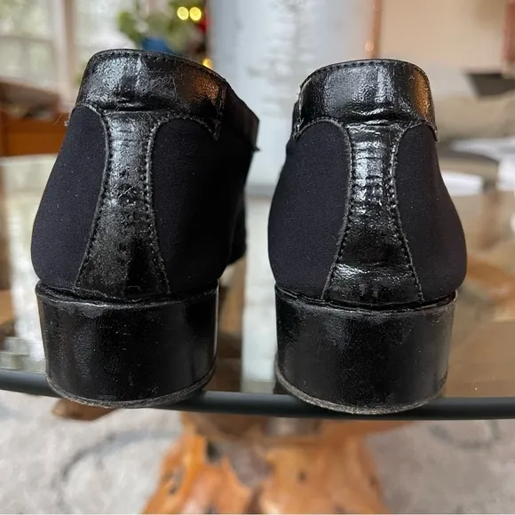 Taryn Rose Black Ballet Flats Wedge Criss Cross Satin Elastic Stretch Strap 9