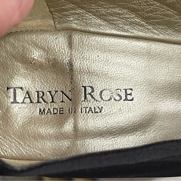 Taryn Rose Black Ballet Flats Wedge Criss Cross Satin Elastic Stretch Strap 9