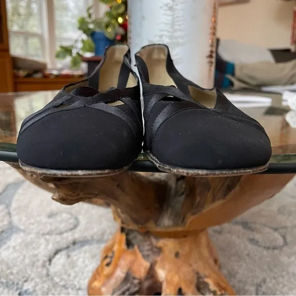 Taryn Rose Black Ballet Flats Wedge Criss Cross Satin Elastic Stretch Strap 9