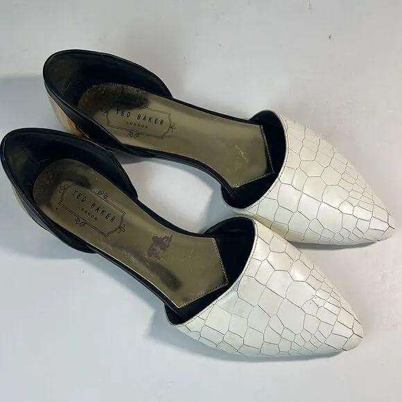 Ted Baker Cadeen D’orsay White/Black/Gold Flats Women’s Size 8