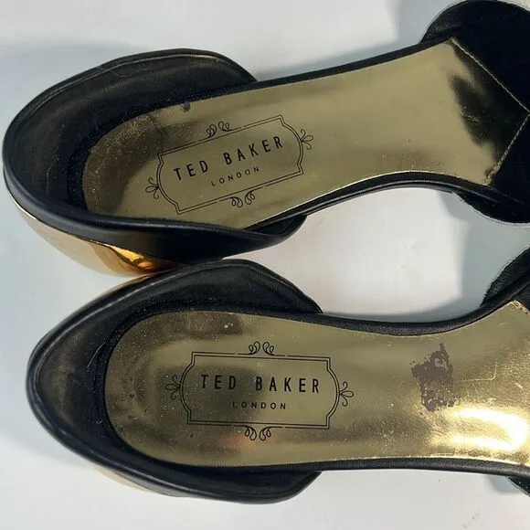 Ted Baker Cadeen D’orsay White/Black/Gold Flats Women’s Size 8