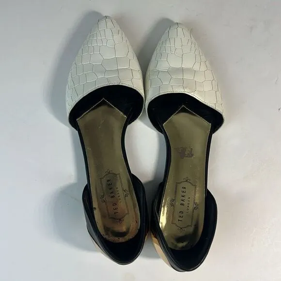 Ted Baker Cadeen D’orsay White/Black/Gold Flats Women’s Size 8