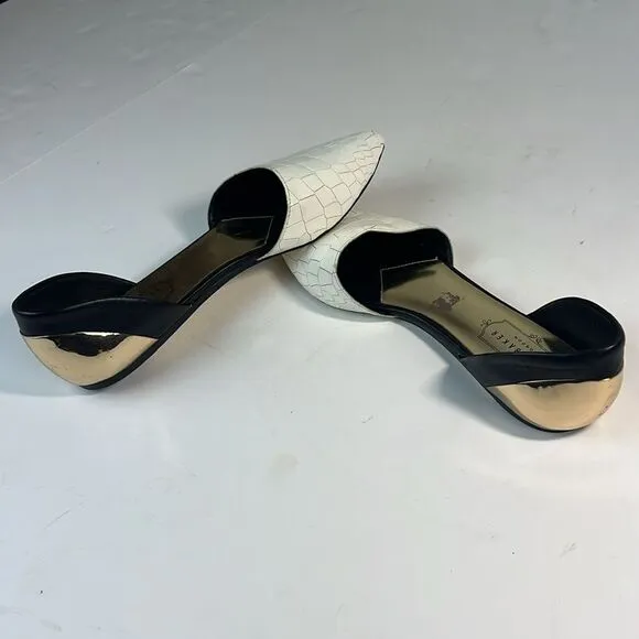 Ted Baker Cadeen D’orsay White/Black/Gold Flats Women’s Size 8