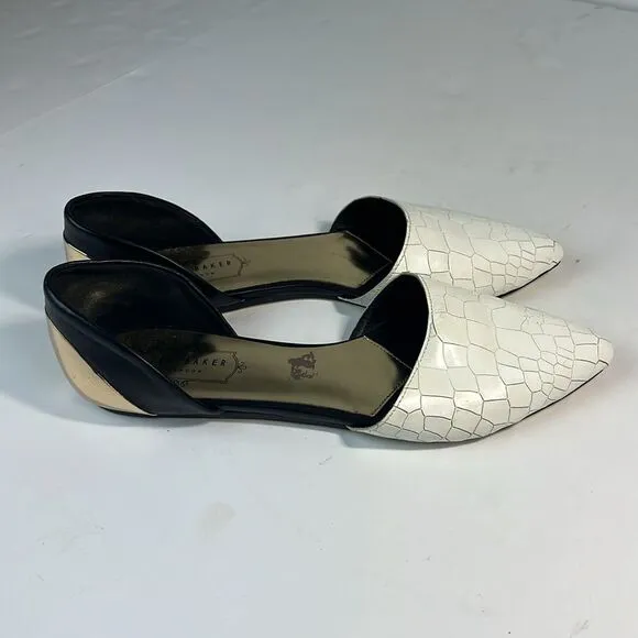 Ted Baker Cadeen D’orsay White/Black/Gold Flats Women’s Size 8