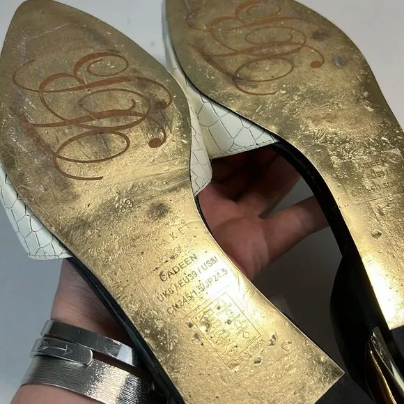 Ted Baker Cadeen D’orsay White/Black/Gold Flats Women’s Size 8