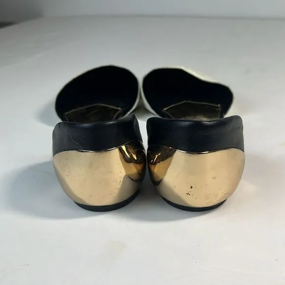 Ted Baker Cadeen D’orsay White/Black/Gold Flats Women’s Size 8