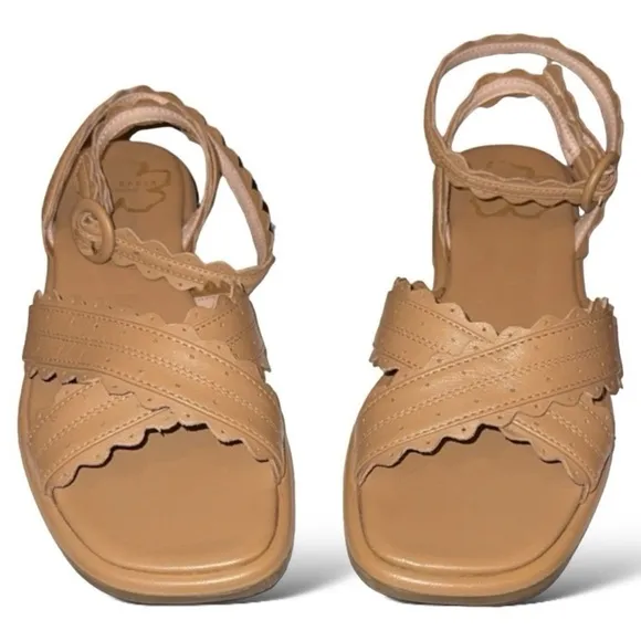 Ted Baker Taymiah Leather Scalloped Edging Ankle Wrap Tan Sandals Size 37 New