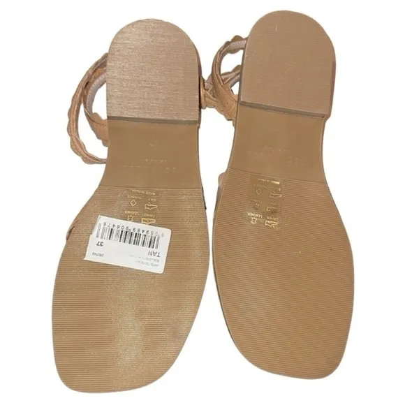 Ted Baker Taymiah Leather Scalloped Edging Ankle Wrap Tan Sandals Size 37 New