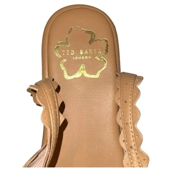 Ted Baker Taymiah Leather Scalloped Edging Ankle Wrap Tan Sandals Size 37 New