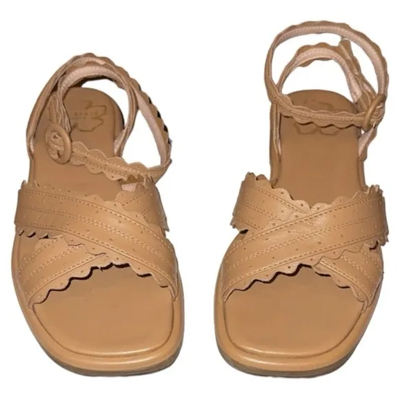 Ted Baker Taymiah Leather Scalloped Edging Ankle Wrap Tan Sandals Size 37 New