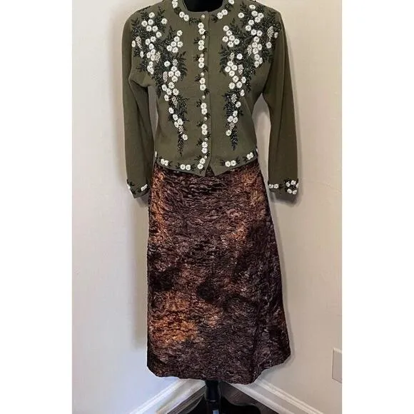 Terry Lewis Classic Luxuries Knee Length Faux Fur Brown Skirt Sz 22 Boho NWT