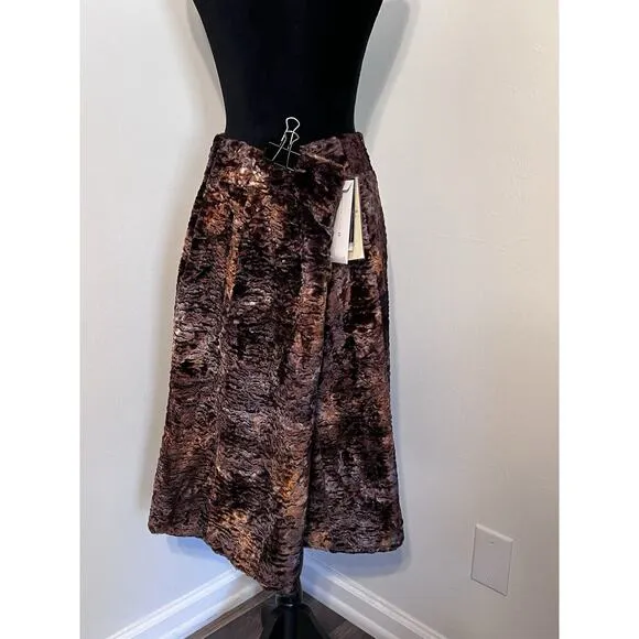 Terry Lewis Classic Luxuries Knee Length Faux Fur Brown Skirt Sz 22 Boho NWT